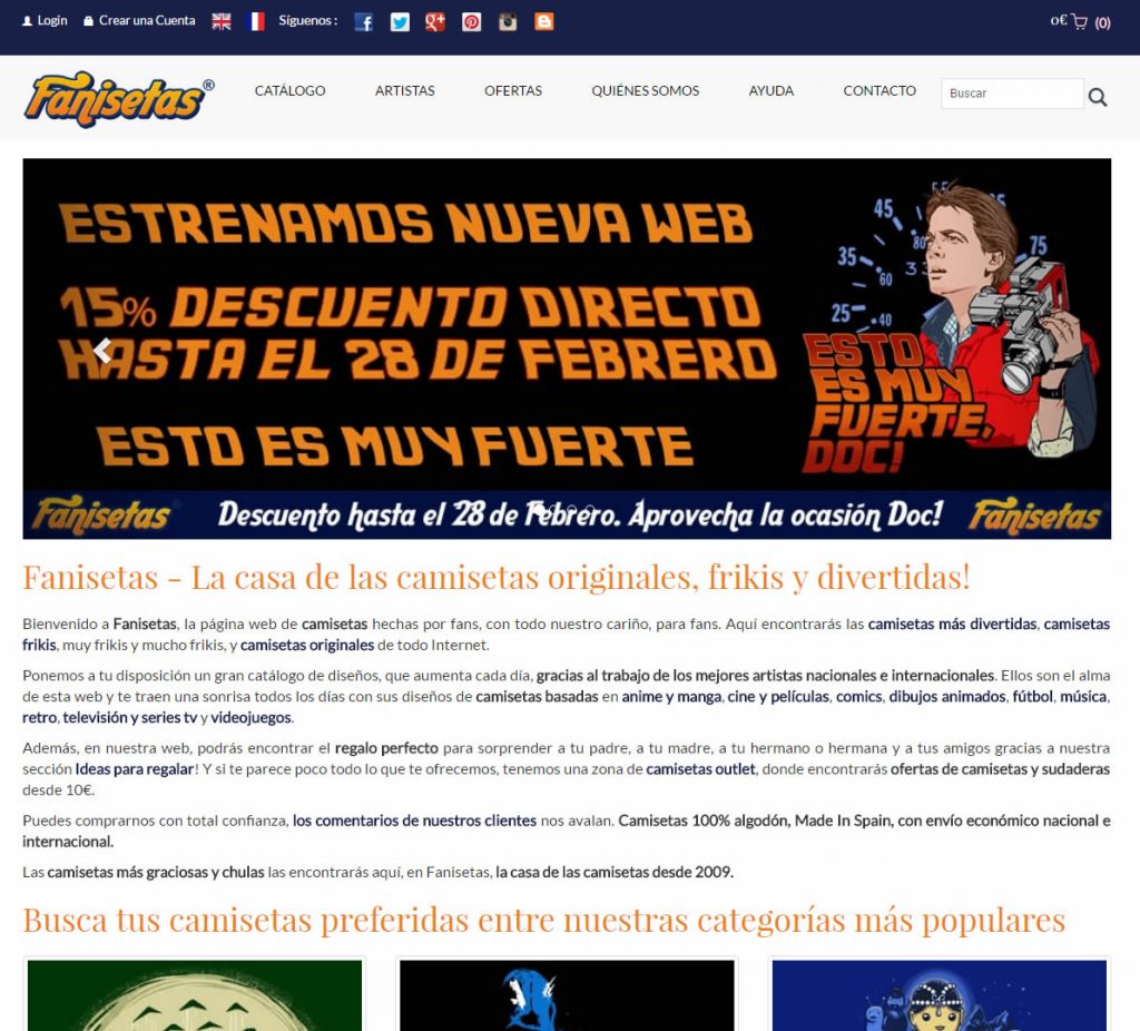 Rediseño página web Fanisetas.Com