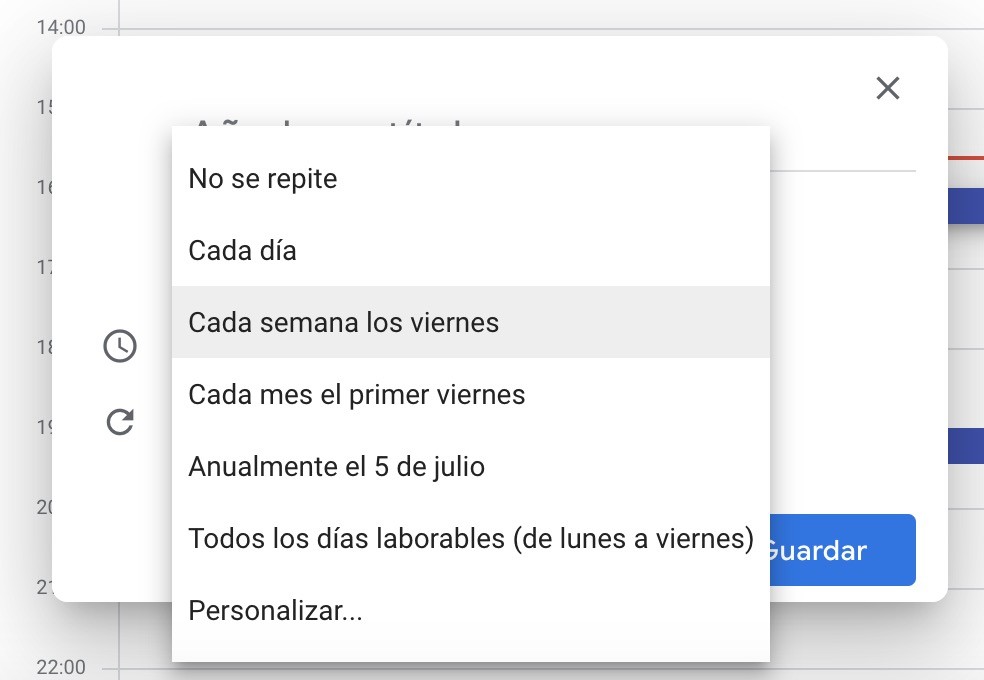 Recordatorios y repeticiones. Google Calendar.